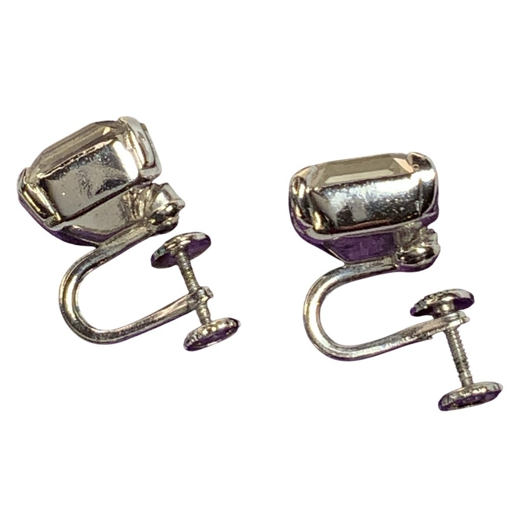 Eisenberg Ice Rhinestone Rectangle Stud Silver Tone Screw Back Earrings - Picture 5 of 7